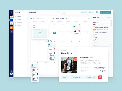 SMM Platform analytics app branding calendar content create dashboard design facebook finance instagram reporting smm ui ux