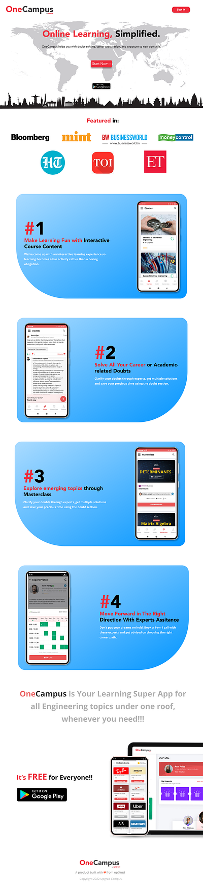 Landing Page Sample - One Campus content design edtech landing page mockup ui upgrad ux