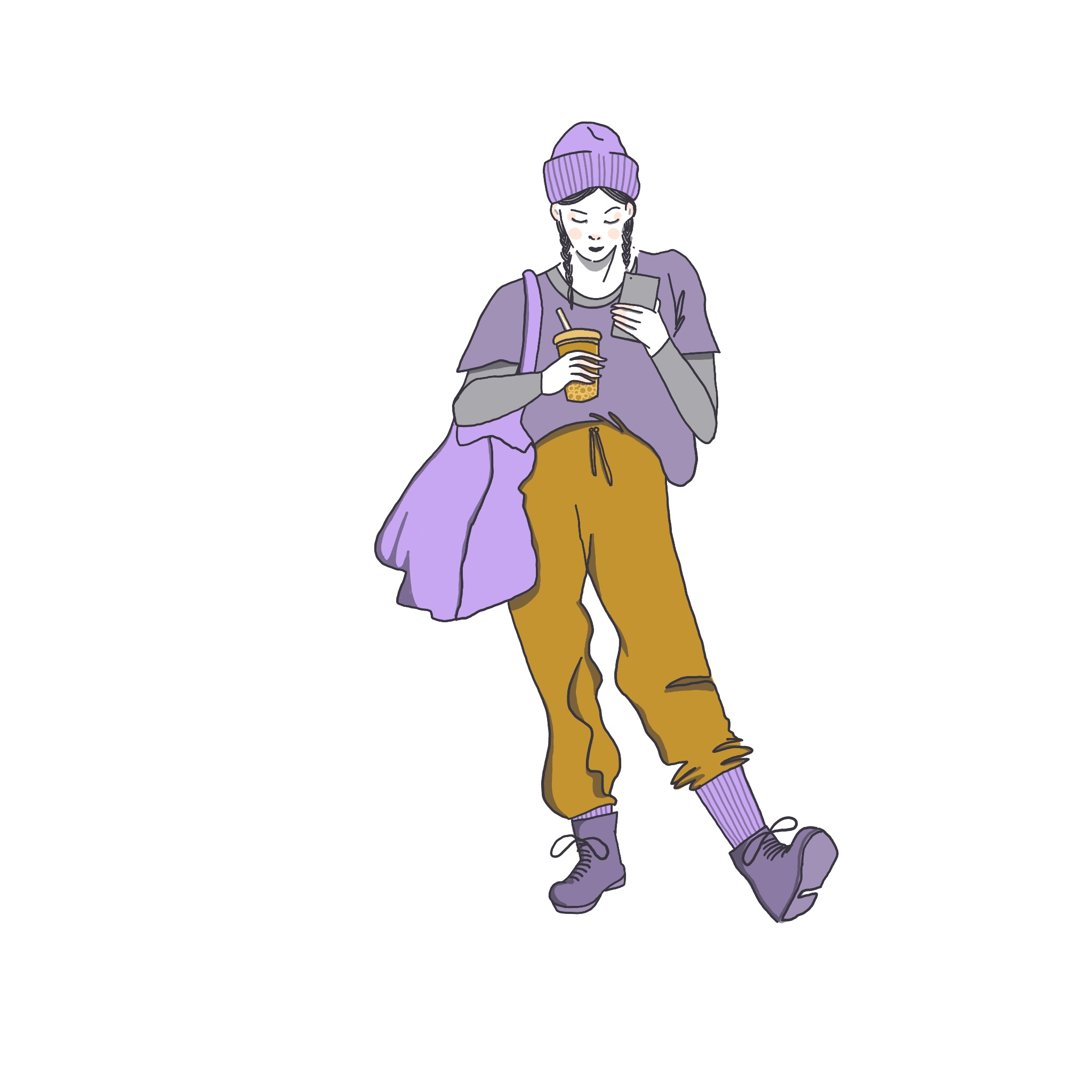 Bubble Tea Babe character color palette doodle life drawing outfit procreate sketch