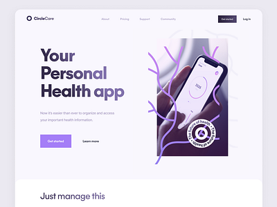 Health Care Landing Page Concept: UX UI app health healthcare insurance land landing logo pastel colors purple ui webdesign
