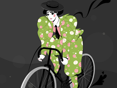 Vintage Byciclist bicycle design fashion girl illustration outfit pattern roses vector woman