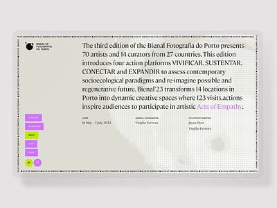 Bienal Fotografia do Porto 2023 Edition / Website/ About design interface slider slideshow typography ui ux web