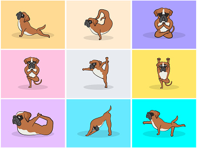 Yoga Dog Part-8 | Morning Yoga with Boxer🧘‍♀️🌿⚡️ animal art boxer cartoon dog energetic fitness health illustration mascot meditation motivation paw pet spiritual sticker vector workout yoga yogi