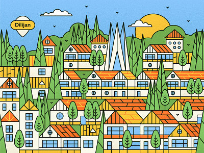 Dilijan | Armenia 🇦🇲 armenia city illustration cometoarmenia cometodilijan design dilijan dilijan illustration graphic design illustration landscape lineart travel travel illustration trees vector vectorart