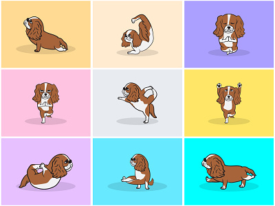 Yoga Dog Part-11 | Morning Yoga with Cavalier King🧘‍♀️🌿⚡️ animal art cartoon cavalier king cute dog energetic fitness funny illustration lifestyle mascot meditaion pet puppy spiritual sticker vector yoga yogi