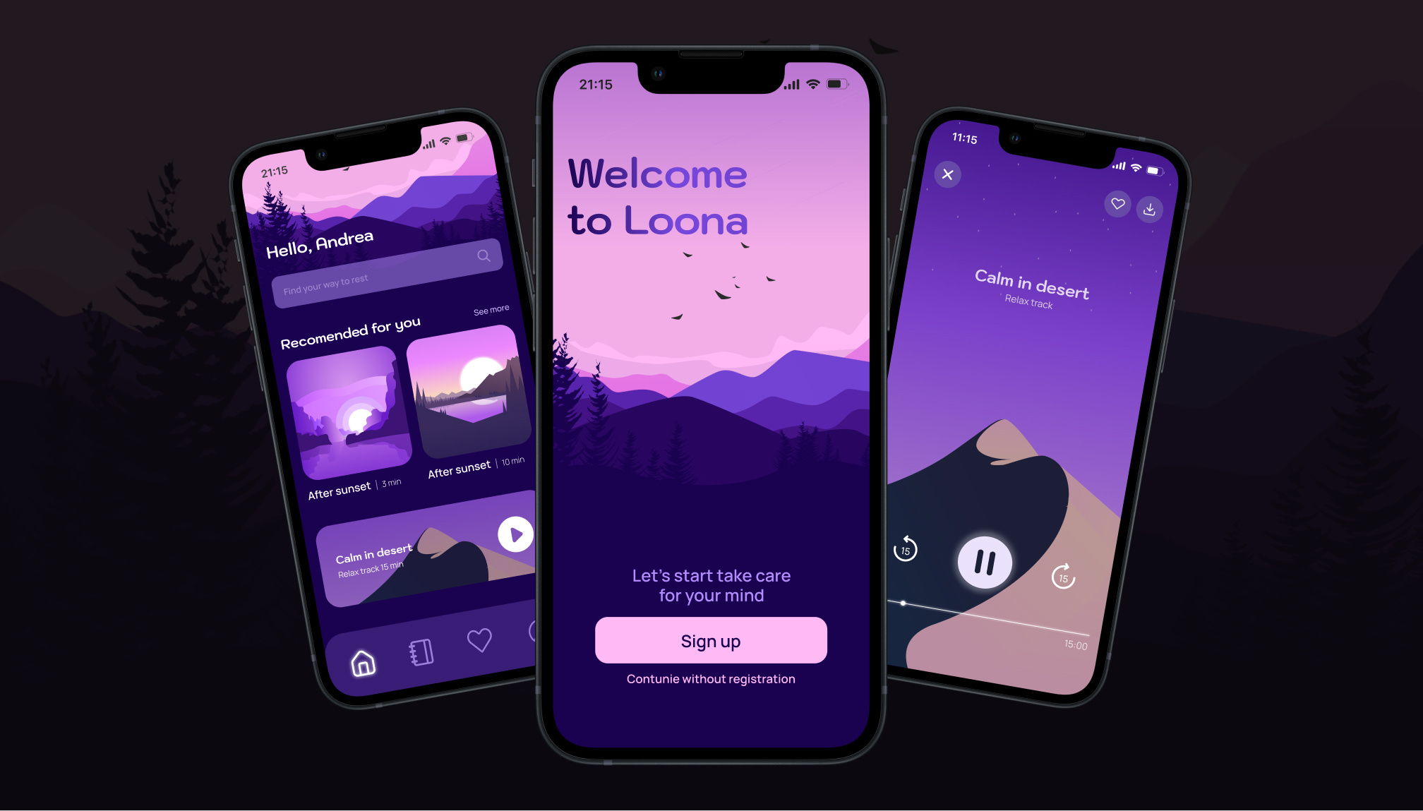 Mobile app for meditation 2023 app app design concept design figma graphic design illustration ios meditation ui ux vector vector graphics