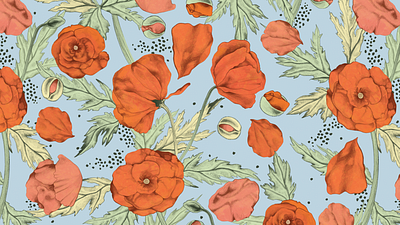 Poppy Superbloom Surface Pattern Design all over apparel botanical botanical drawing detailed pattern fabric art hand drawn florals home decor illustration meadow pattern design poppies red flowers seamless design stationery surface pattern design textile design textile prints