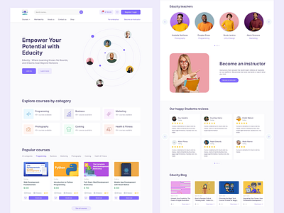 Educity blog card categories courses design education footer header hero section review search ui ux web