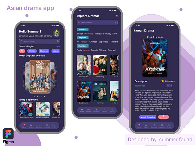 Asian drama app design app app design application drama app figma interaction design ios app mobile app screens ui ui design user interface ux ux design ux designer web design