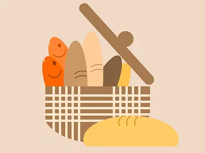 24. Loaves and Fishes - Single Div CSS Art (Divtober 2023) basket bible css cssart design divtober fish flat illustration loaves singlediv