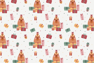 Christmas pattern baby pattern capybara christmas christmas pattern cute design gift box illustration kids seamless wrapping paper xmas