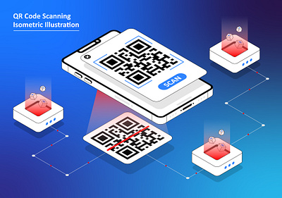 Isometric Illustration 3d code scanning illustration isometric isometric mobile mobile qr code mobile scanning qr code qr scanning scan scanning