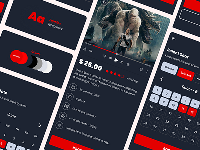 Movie Ticket Booking - Mobile App. app cinema mobile app movies ticketing ui design uiux design user research ux design