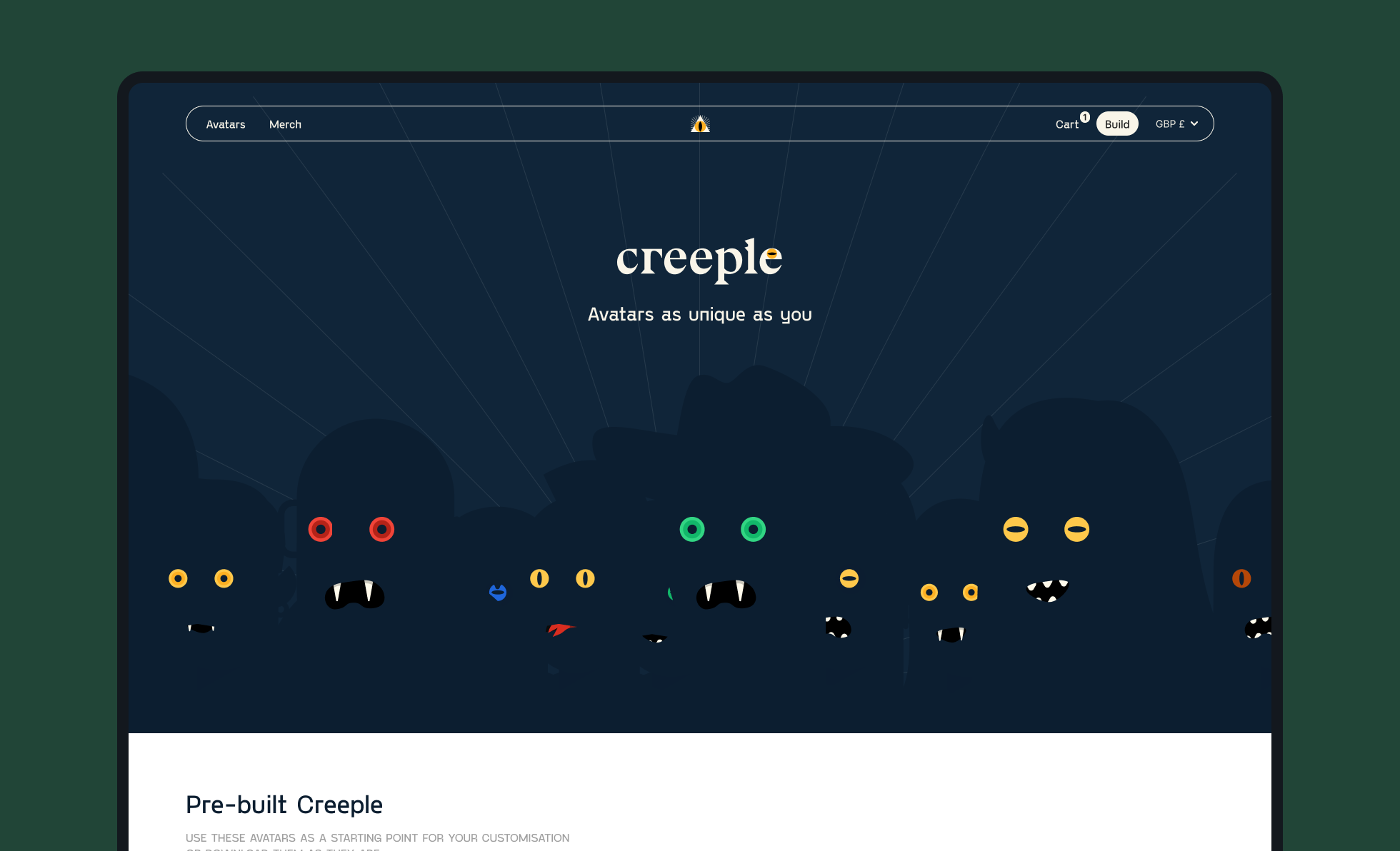 Creeple - avatars as unique as you animation halloween monsters navigation splash page ui ux