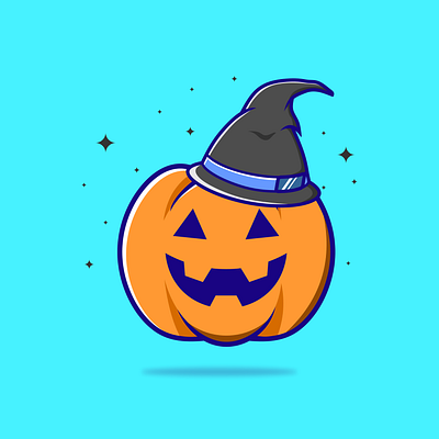 Halloween Pumpkin With Wizard Hat animation cute graphic design halloween halloween pumpkin illustration sticker wizard hat