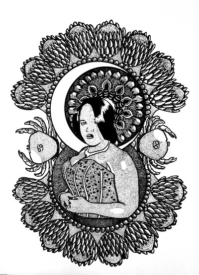 Moon Goddess artwork cancer design illustration illustrator ink moon moongoddes pointillism starsign