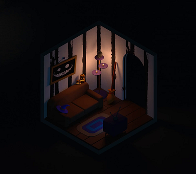 Drak room halloween 3d blender dark design graphic design halloween isometric lighting room scary scary smail sittingroom spider tv witch wizard younes azizi