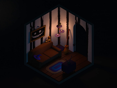 Drak room halloween 3d blender dark design graphic design halloween isometric lighting room scary scary smail sittingroom spider tv witch wizard younes azizi