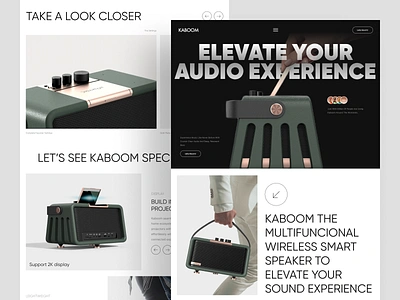 KABOOM - Smart Speaker & Projectors Landing Page audio clean company profile design landing page product landing page product showcase projector speaker speakers ui web web design website website design