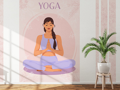 Faceless illustration of a girl doing yoga adobe illustrator beautiful brunette cute exercise faceless girl graphic design health lotus meditation pink poster room sport vector wall wallpaper woman yoga