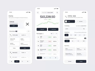 Crypto Wallet Animation 💫 animation app application blockchain clean crypto crypto currency crypto wallet design grey ios minimal minimalism mobile motion staking ui ui design ux white mode