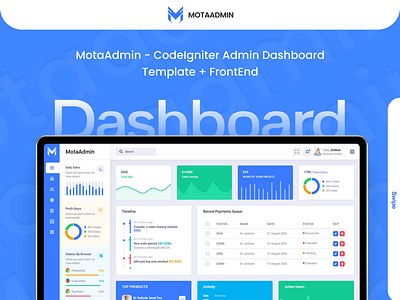 MotaAdmin - CodeIgniter Admin Dashboard Template + Frontend admin admin panel creative dashboard design product design social media social media post template ui uiux website