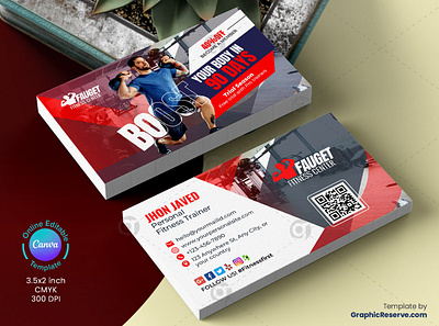 Fitness Gym Business Card Canva Template bodybuilding business card business card design business card template canva canva fitness business card canva stationery design fitness business review card fitness gym fitness gym business card fitness review card gym center service card personal business card stationery
