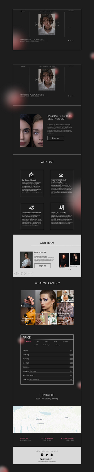 Website for a stylish beauty salon beuty black logo minimalism ui webdesign