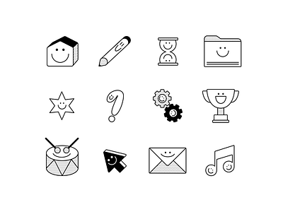 Smiley website icons bicolor black blackandwhite files fun happy home icons mail minimalist mouseclick music pen simple smile smiley star timer vintage white