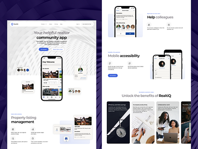 RealtiQ: Service for realtors. Landing Page and Mobile App agency app design design app main page minimal mobile app product design product web site realtor realtor app roadmap ui ui design ux web app web site