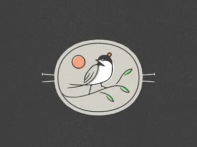 Black Cap Knits Full Badge badge bird branding chickadee craft icon illustration knitting logo needles vector