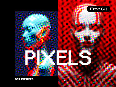 Colorful Pixels Poster Photo Effect 80s 90s arcade bitmap cyber download free freebie game monitor pixel pixelbuddha pixels psd template