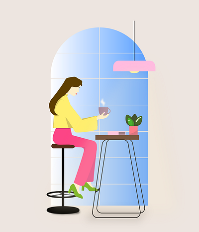 Girl at a coffee shop by the window 2d adobe coffee coffee shop design girl graphic design illustration illustrator vector window