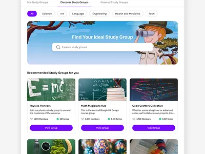 Studysync -discover group design product design ui uiux web design
