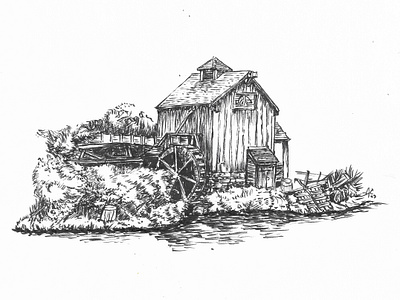 Trouble at the mill! drawing illustration ink inktober mill sketch waterwheel