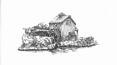 Trouble at the mill! drawing illustration ink inktober mill sketch waterwheel