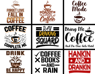 Coffee T-shirt Design Collection | Coffee T-shirt Bundle | Tees illustration print typography