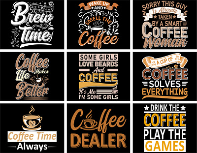 Coffee T-shirt Design Collection | Coffee T-shirt Bundle | Tees illustration print typography