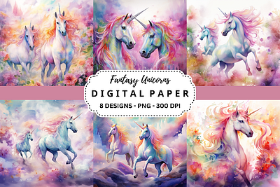 Fantasy Unicorns Digital Paper tumbler wrap