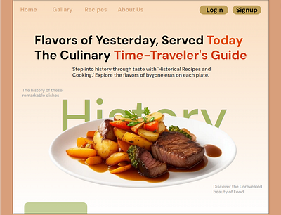 Historical Recipes and Cooking Concept Web Design 3d ai animation branding design dribble food graphic design green illustration logo mobile ux motion graphics navigation trending ux vector web design yellow