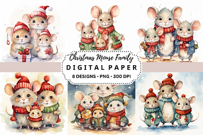 Christmas Mouse Family Digital Paper tumbler wrap