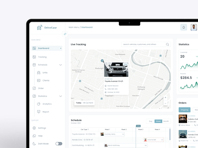 DriveEase - Car Rental Dashboard ai app branding car card carrental chart dashboard design drive jira livemap management mockup realtime rent timeline tracking ui ux