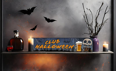 Festive Halloween Sign with Mock-up shelf Background ai generator graphic design halloween mock up photoshop posters signage