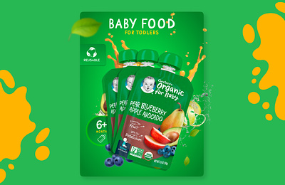 Baby Food Poster avacado baby babyfood banner branding business company food gerber graphic design juice logo organic ozon poster todlers wildberries агуша детскоепитание