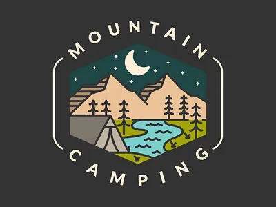 night camp mountain camping graphic design illustration logo monoline mountain night outdoor tshirt