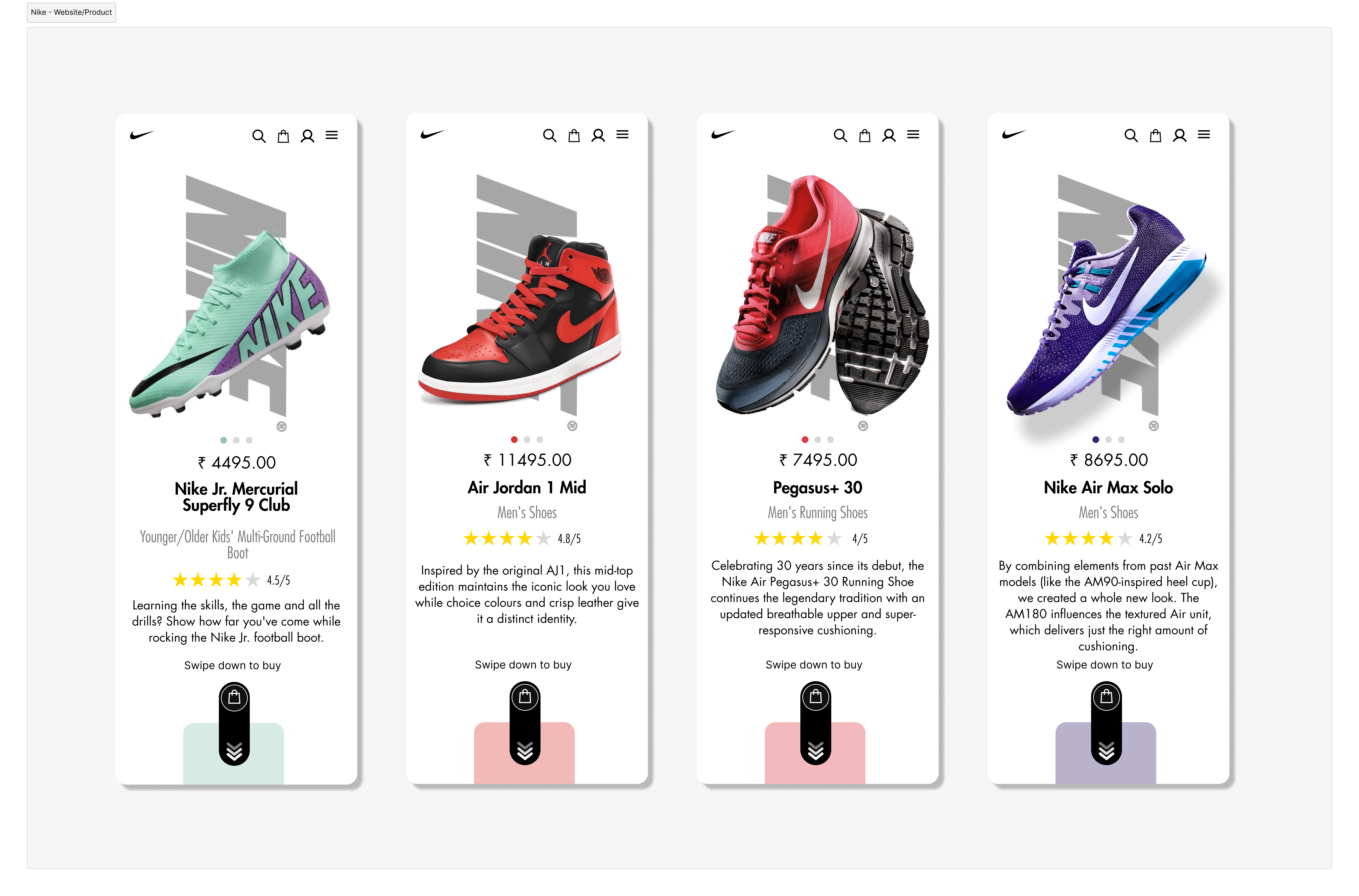Samples - Nike Product Page (Mobile) content design design mobile app mockup page design produc design ui ux