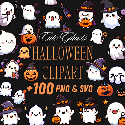 Cute Ghosts Halloween Clipart clip art clipart clipart png design ghost ghost clipart ghosts graphic design halloween halloween clipart halloween ghost illustration png
