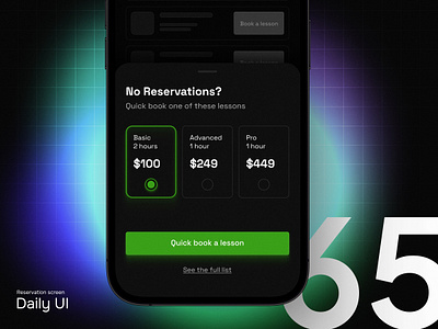 Daily UI #65 - Reservation screen app design dailyui dark dark mode design interface ios lesson lessons mobile mobile app modal popup pricing pricing plans pricing table reservation ui uiux ux