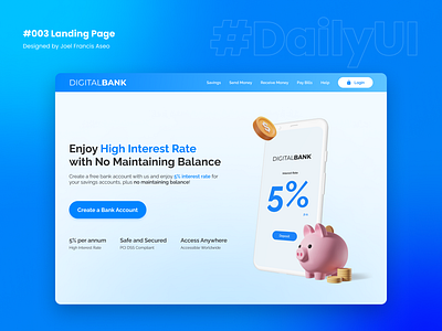 #DailyUI 003 Landing Page bank landing page bank ui design bank ui landing page banking web design dailyui figma landing page uiux web design