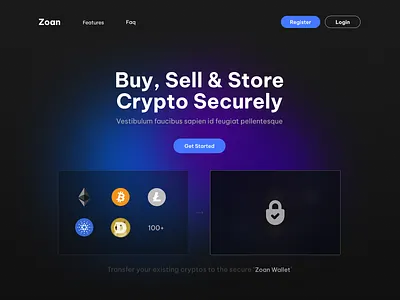 Zoan: Crypto Exchange Platform crypto cryptocurrency landingpage minimal mockup ui ux website